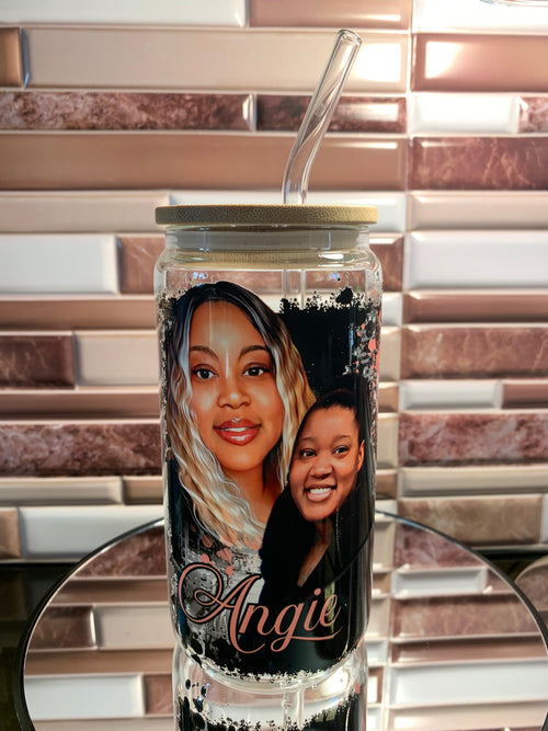 Personalized Design on 16oz Glass Cup (Glass Straw & Wooden lid included)