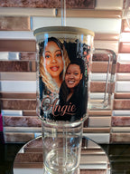 Personalized Design on 40oz Glass Mug (Glass Straw & Wooden lid included)