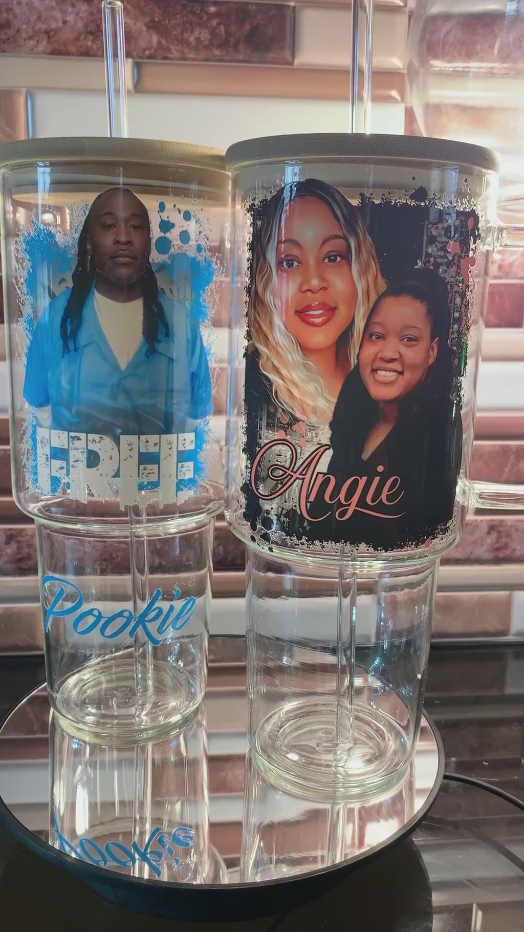 Personalized Design on 40oz Glass Mug (Glass Straw & Wooden lid included)